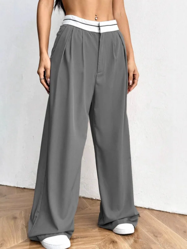 Nigikala Nigikala Commuting Coloring Belt Broad-Legged Suit Pants