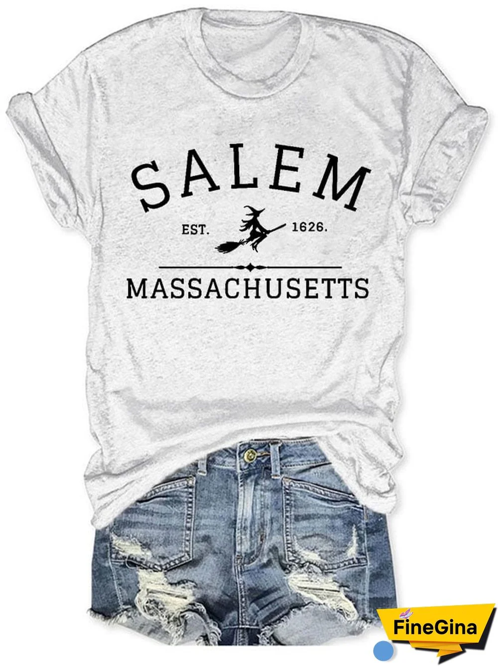 Women's Casual Salem Massachusetts Printed Short Sleeve T-Shirt