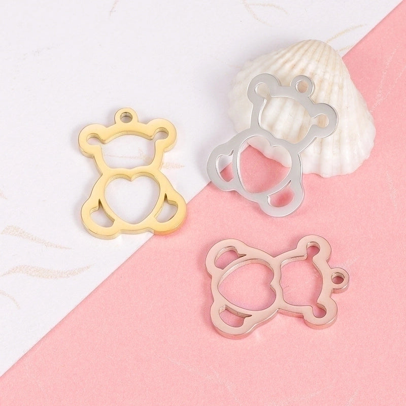 1 Piece Stainless Steel None 18K Gold Plated Bear Heart Shape Pendant