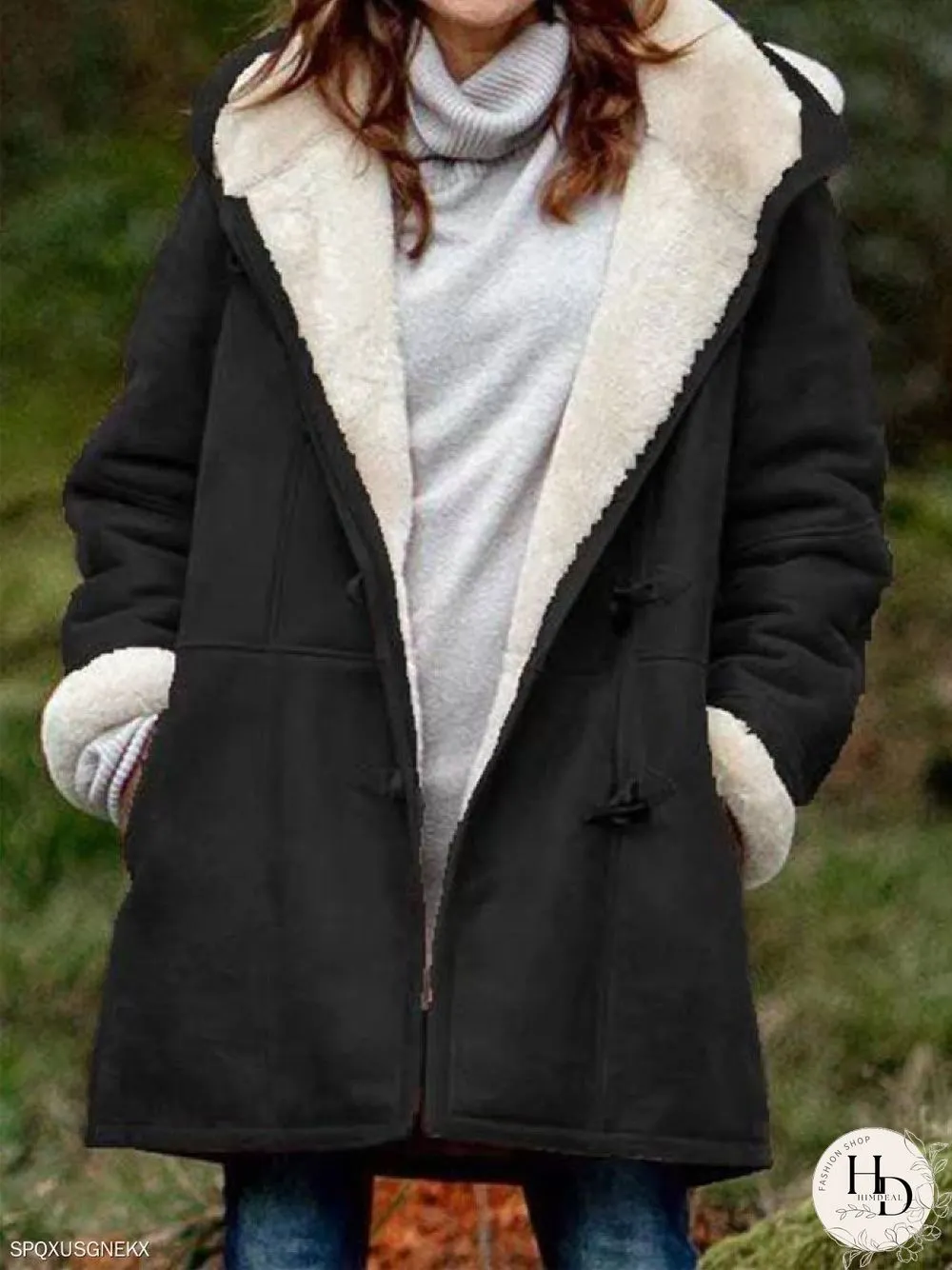 Fashion Solid Color Casual Hooded Jacket Plus Fleece Mid-length Coat