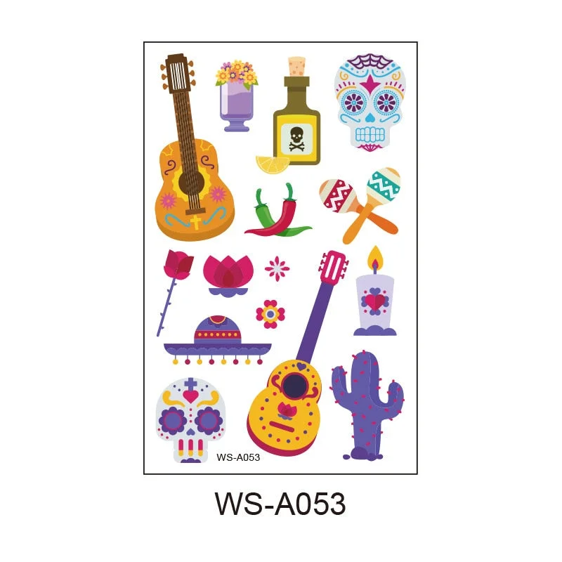 Day of the Dead Tattoo Sticker Skull Day Day of the Dead Children's Masquerade Horror Party Tattoo Sticker