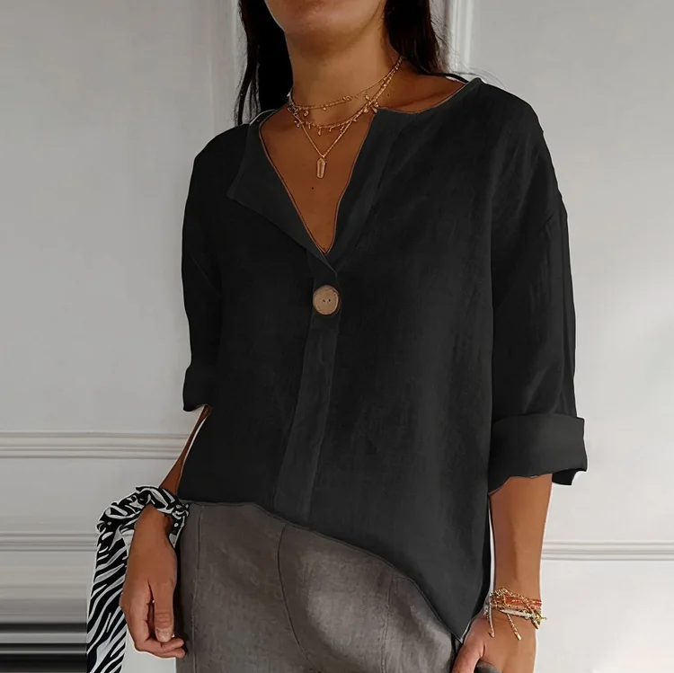 VChics Solid Color Linen Blend Loose Blouse