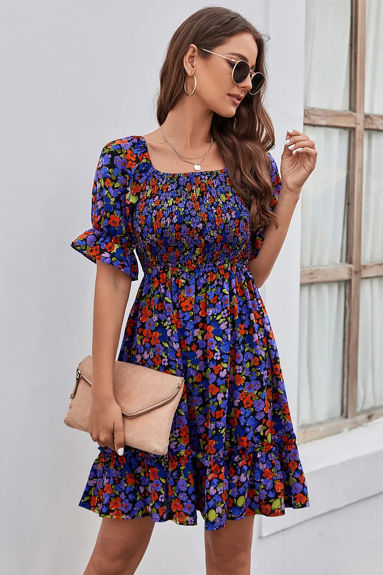 Elegant Floral Print Sexy Ruffle Sexy Dress