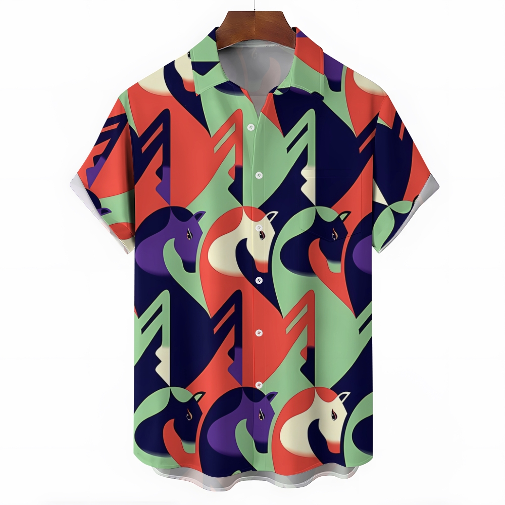 Colorful horse print Hawaiian shirt