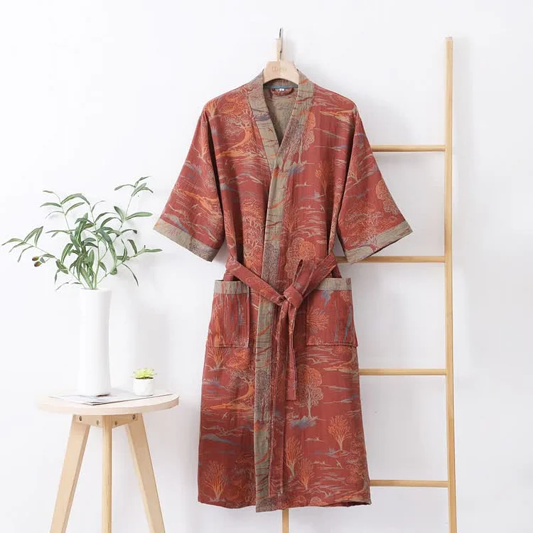 Cotton Gauze Natural Style Lightweight Robe Radinnoo.com