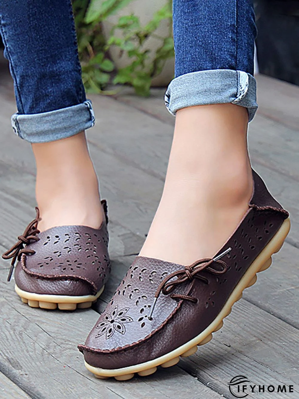 Cowhide Hollow Lace-up Portable Shoes | IFYHOME
