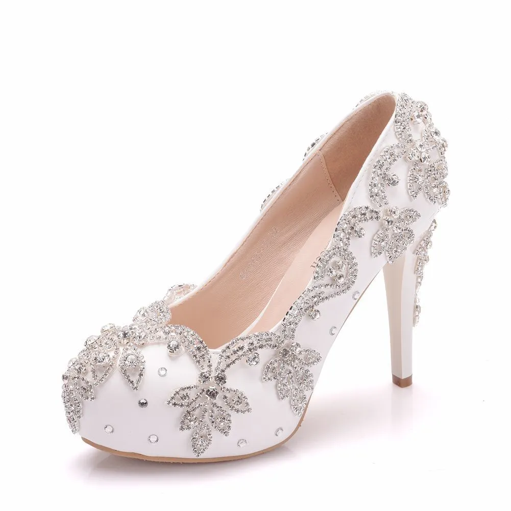 Breakj Breakj Cm High Heels Large Size Waterproof Table Single Shoes Women's Fine Heel Round Head Diamond Wedding Shoes Bridal Shoes Ball