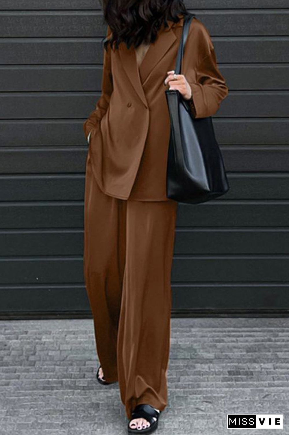 Casual Simplicity Solid Pocket Turndown Collar Long Sleeve Two Pieces