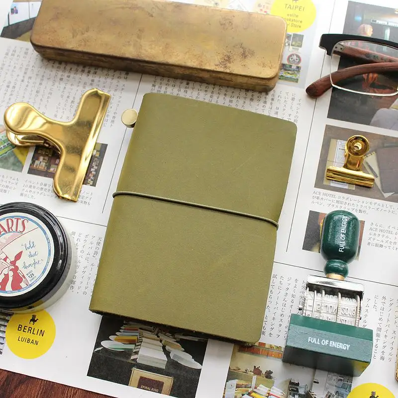 Fromthenon Travelers Notebook Olive Green Leather Planner 2024 Cowhide Note for Midori Diary Traveler Personal Journal
