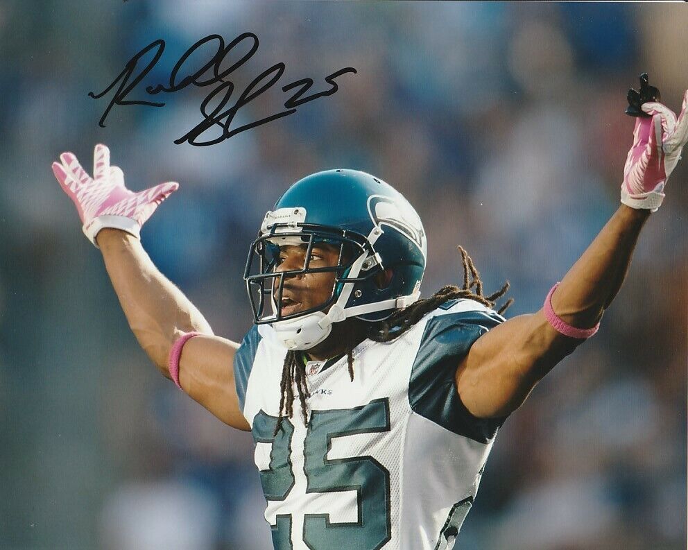 RICHARD SHERMAN SIGNED SEATTLE SEAHAWKS FOOTBALL 8x10 Photo Poster painting #4 AUTOGRAPH PROOF!