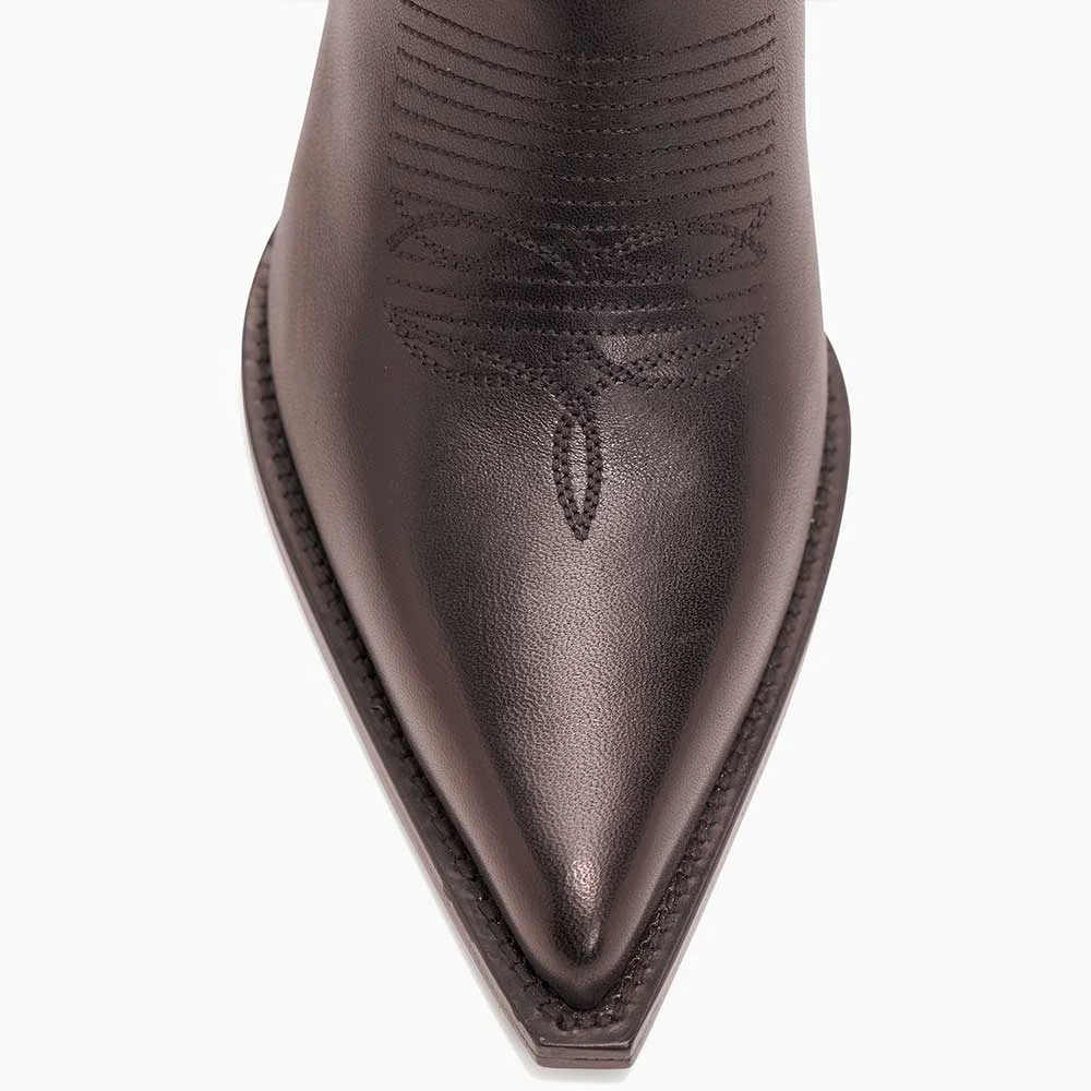 Brown Pointed Toe Zipper Stiletto Heel Short Cowgirl Boots for Women