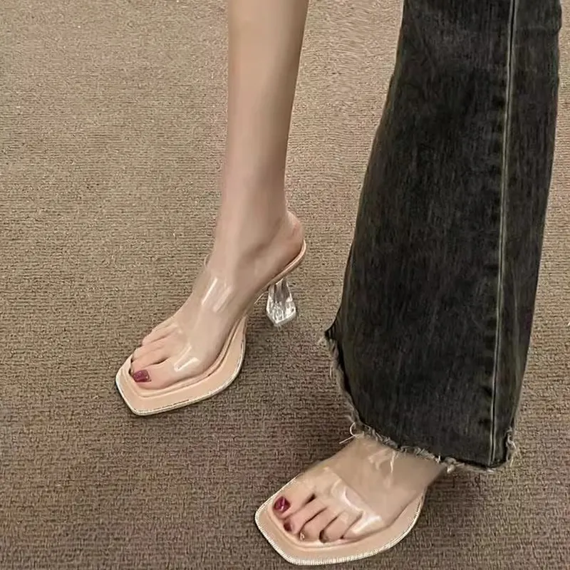 Breakj Breakj Heel High-Heeled Women's Beautiful Sandals French Style Sister 2025 Summer New Black Slippers Transparent Cool Drag Not Tired Feet