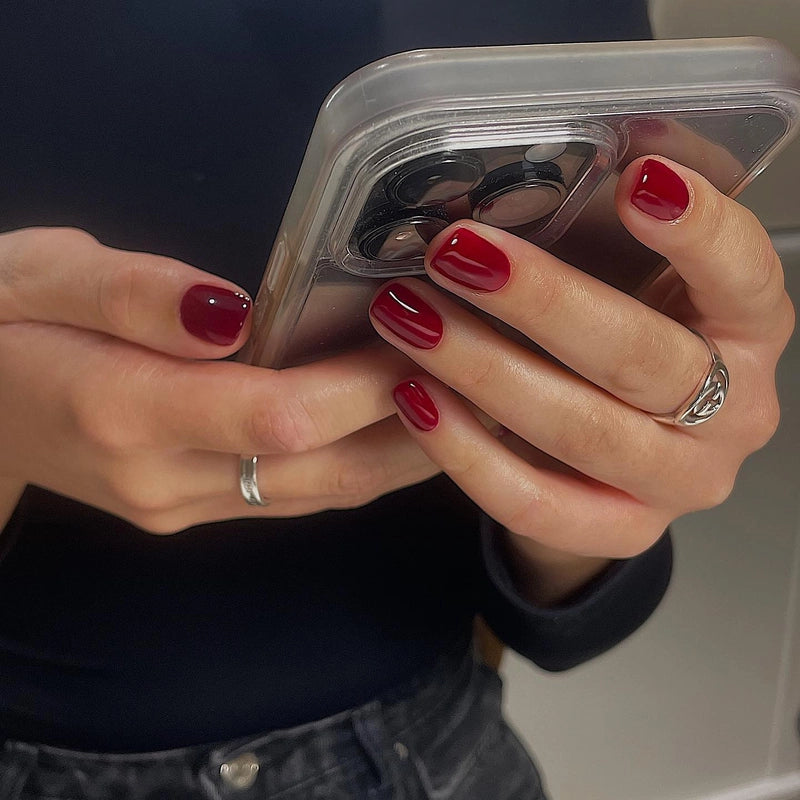 French Style Minimalist Solid Color Plastic Nail Patches 1 Set