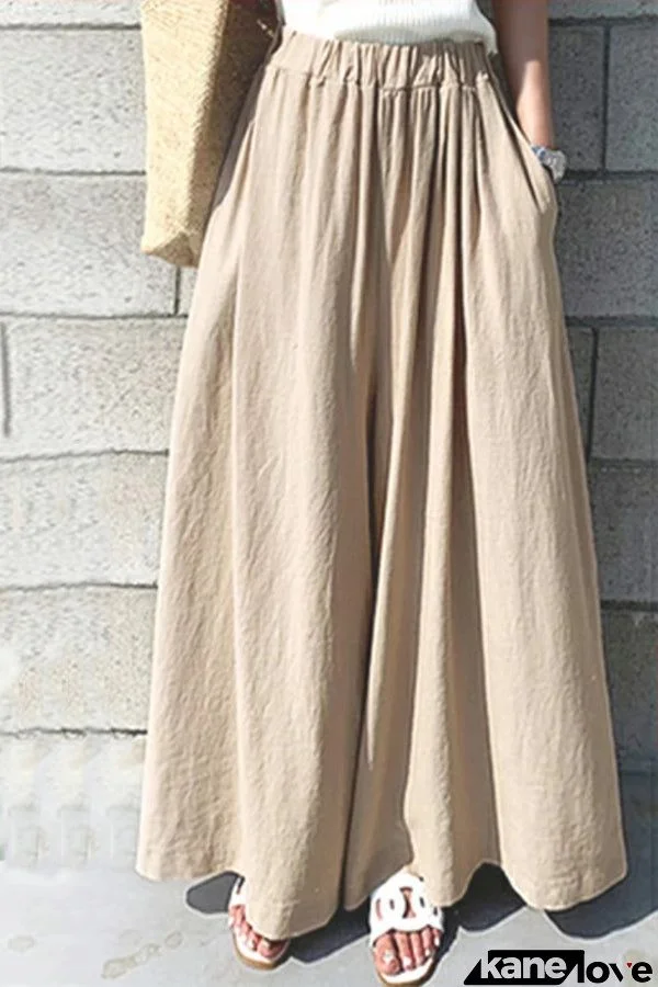 Summer Women's Fashion Solid Color Cotton Wide Leg Pants Casual Pants