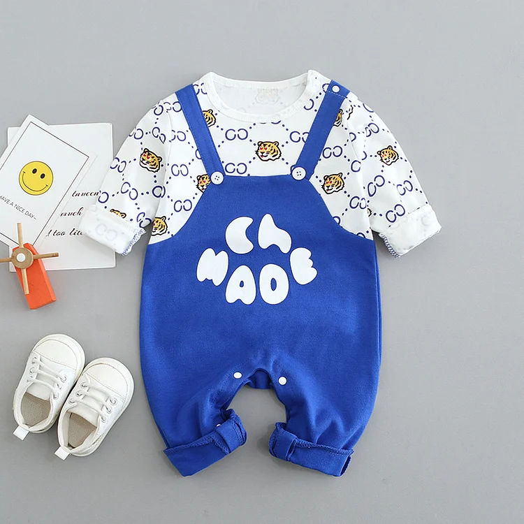 Baby Boy Tiger & Letter Print Long Sleeve Casual Romper