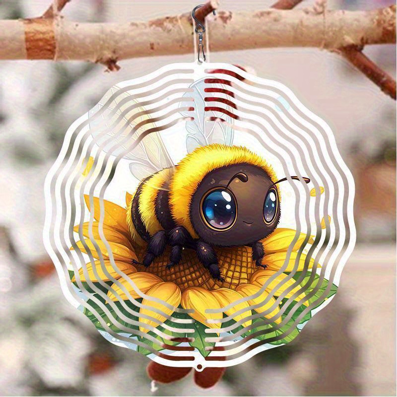 Tegooe Tegooe Cute Bee Sunflower 2D Mandala Wind Spinner Chime - Dynamic Outdoor Garden Decoration
