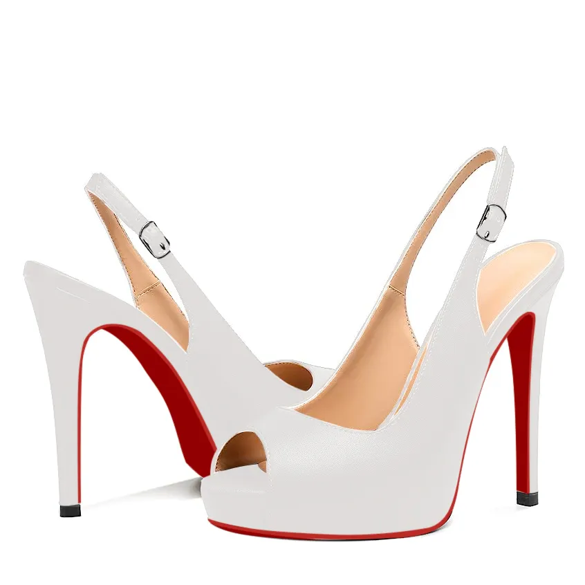 120mm Strap Slingback Sandals Peep Toe Platform Stilettos Red Bottom Matte Heels-vocosishoes