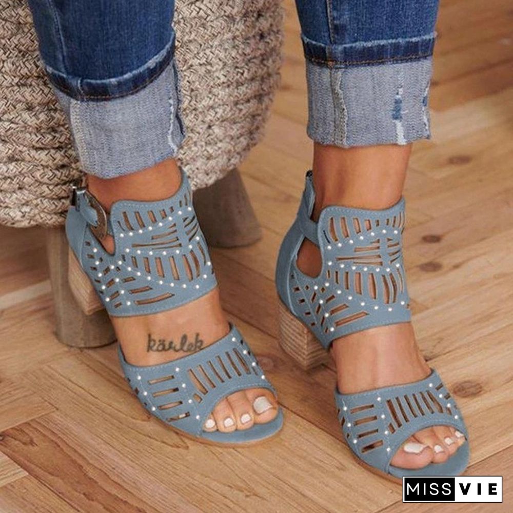 Women Shoes Summer Heel Pumps Fashion Female Solid Color Buckle Strap High Rome Ladies Hot