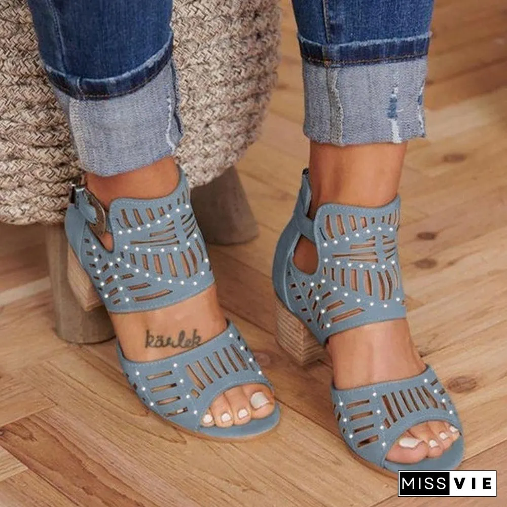 Women Shoes Summer Heel Pumps Fashion Female Solid Color Buckle Strap High Rome Ladies Hot
