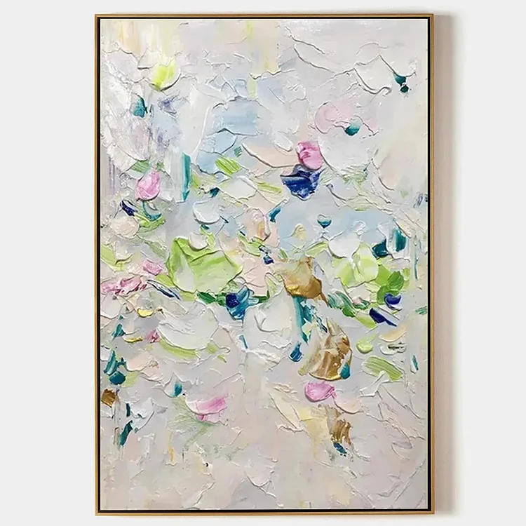 SPRING BLOSSOM: Textured Abstract Floral Painting in Light Pastel Colors（Canvas painting）
