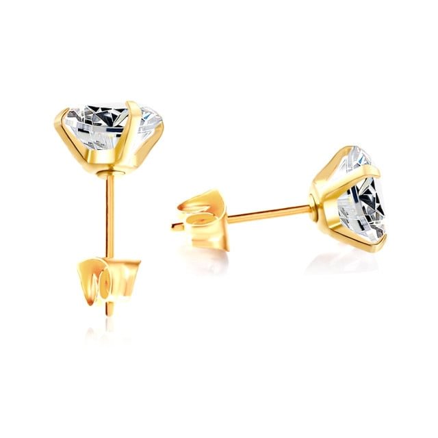 YOY-316L Stainless Steel Gold/Silver Color Cubic Zirconia Stud Earrings