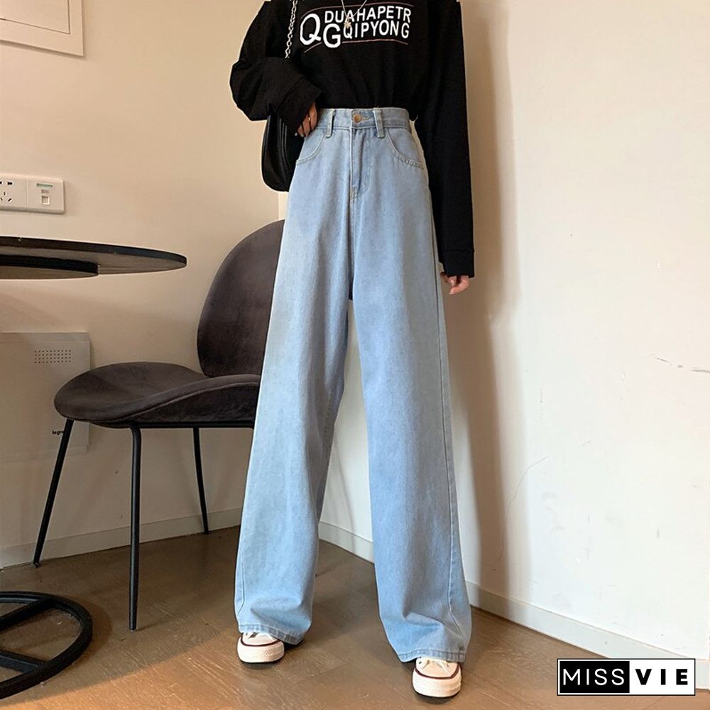 Woman Jeans High Waist Clothes Wide Leg Denim Clothing Blue Streetwear Vintage Quality Fashion Harajuku Straight Pants