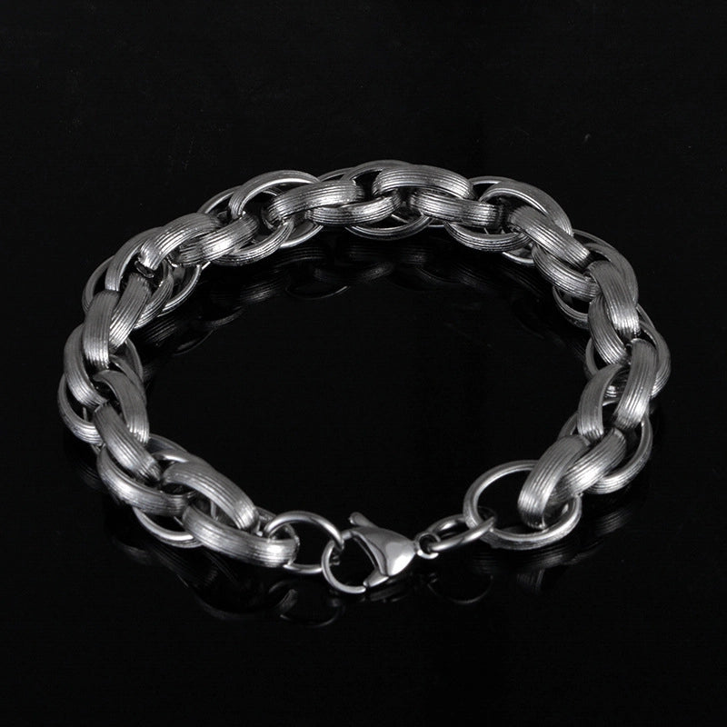 Street Hipster Domineering Punk Hip-hop Bracelet Titanium Steel Men’s Raw Retro Stainless Steel Thick Chain Bracelet