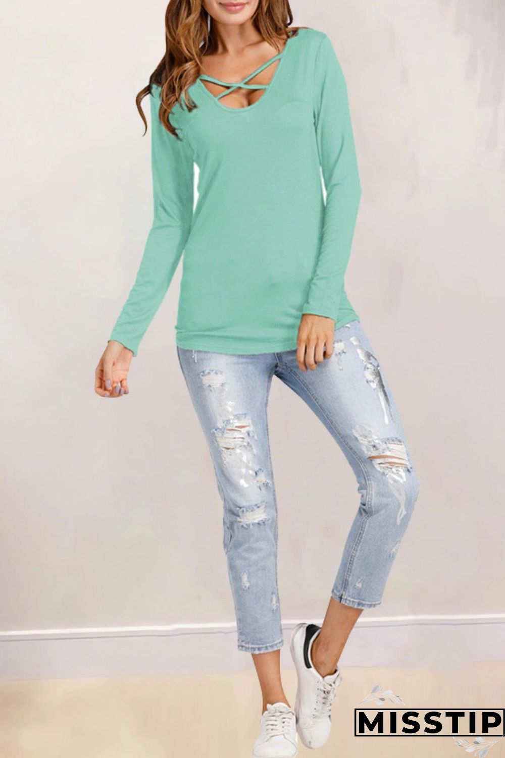 Grass Green Casual Print Patchwork Tops