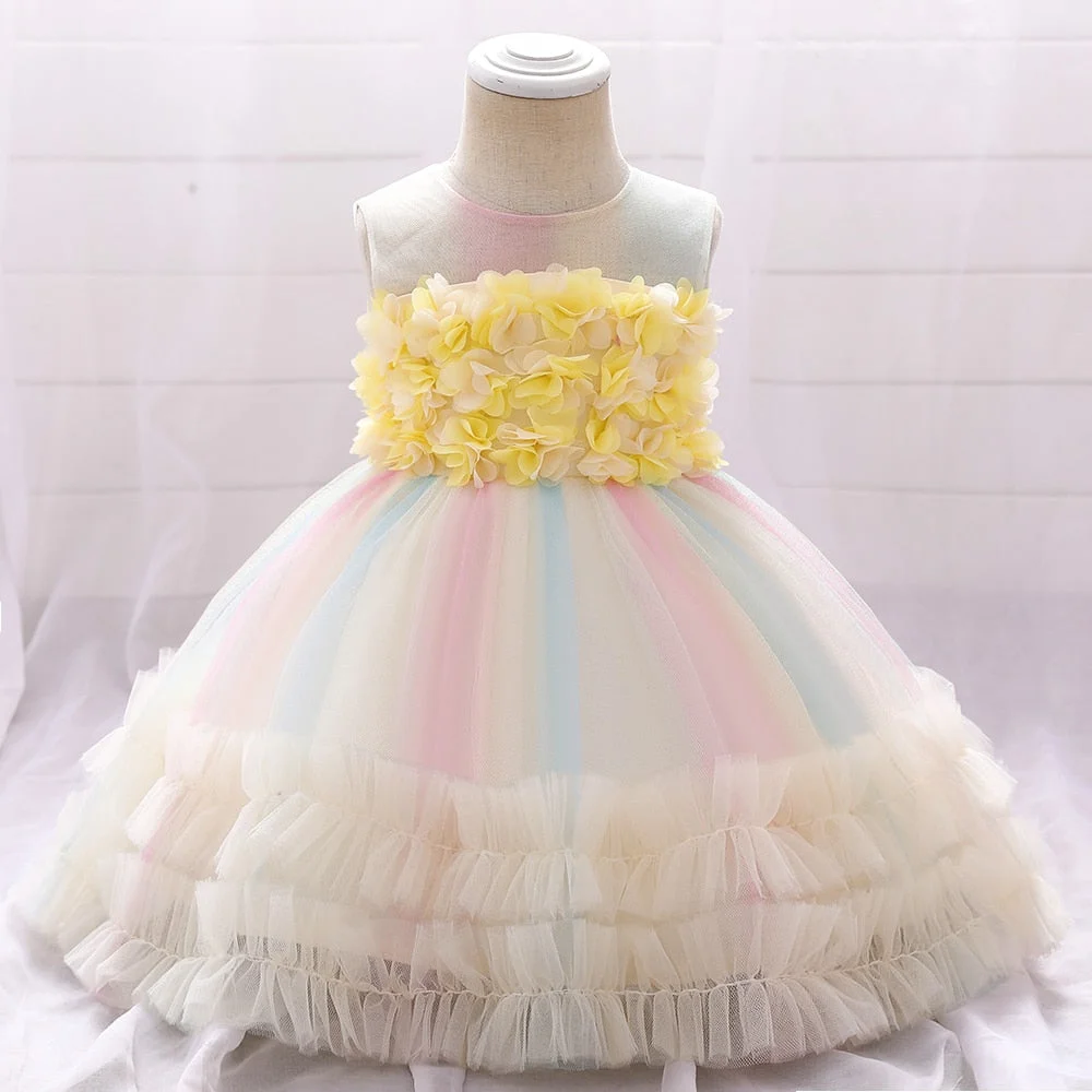 2022 Colorful Cake Flower 1 Years Birthday Dress For Baby Girl Clothing Baptism Lace Princess Dresses Party Wedding Formal Dress