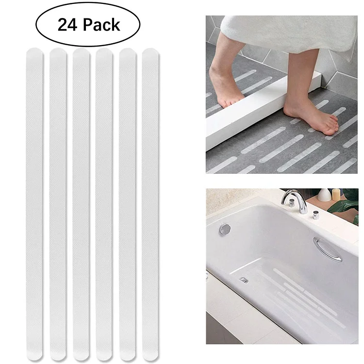 24Pcs Non Slip Bath Stickers, Safety Shower Treads Strips, Bathtub Anti-Slip Stickers, Anti Skid Tape for Shower,Tub, Steps 15''x0.8'',Clear