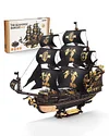 Seahorse Sailboat 3D Wooden Puzzle Model, Retro Pirate Ship Handmade DIY Creative Desktop Ornament