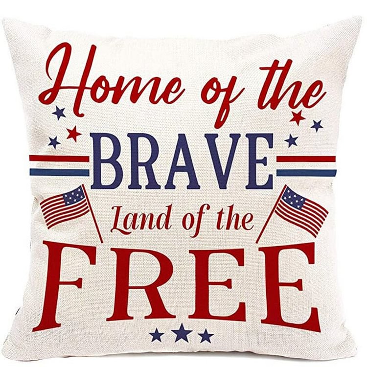 American Independence Day Pillowcase ，Land of the Free Home of the Brave Patriotic Pillowcase
