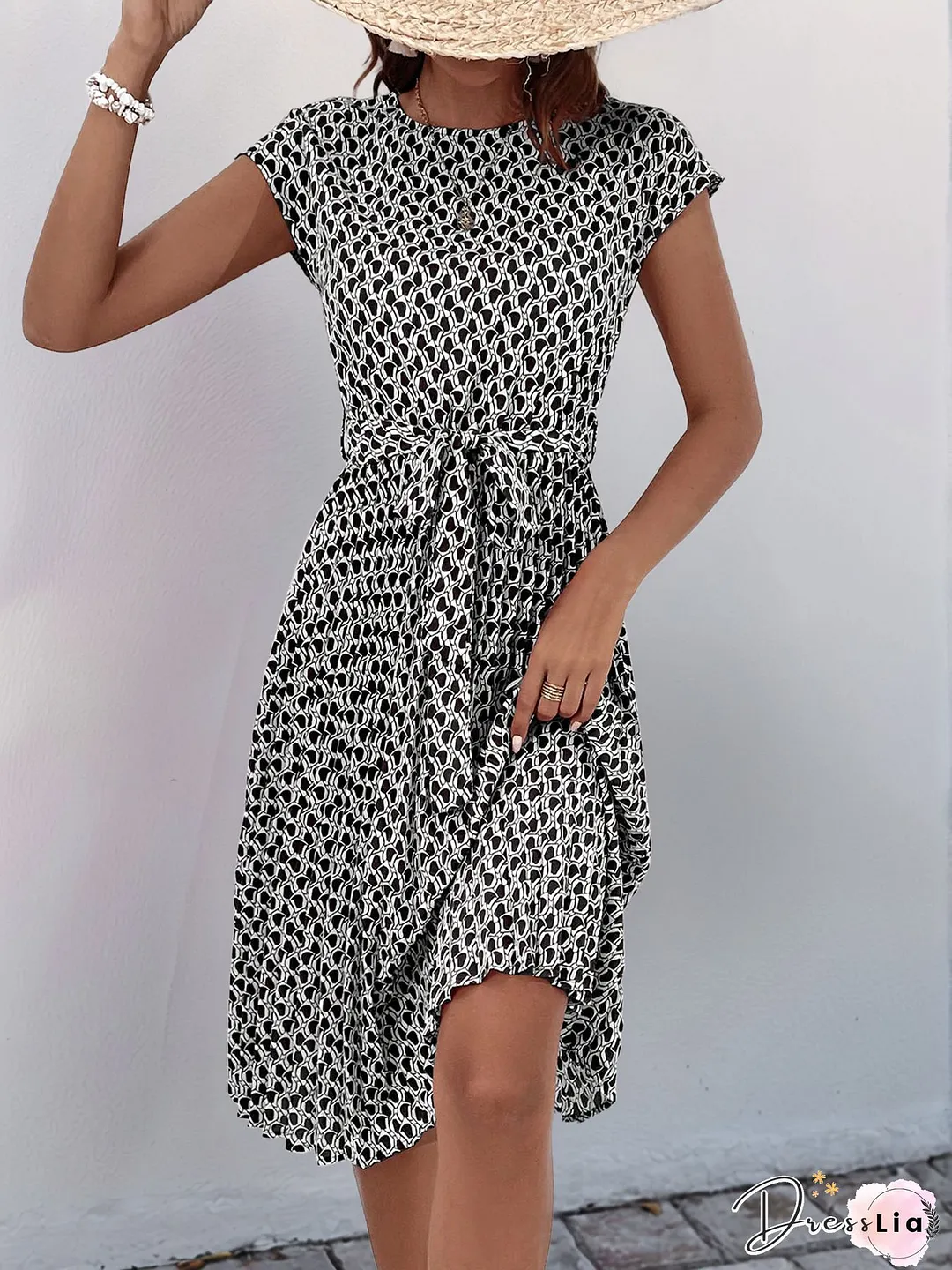 Vintage Floral Printed Lace Short Sleeve V Neck Plus Size Casual Weaving Dress