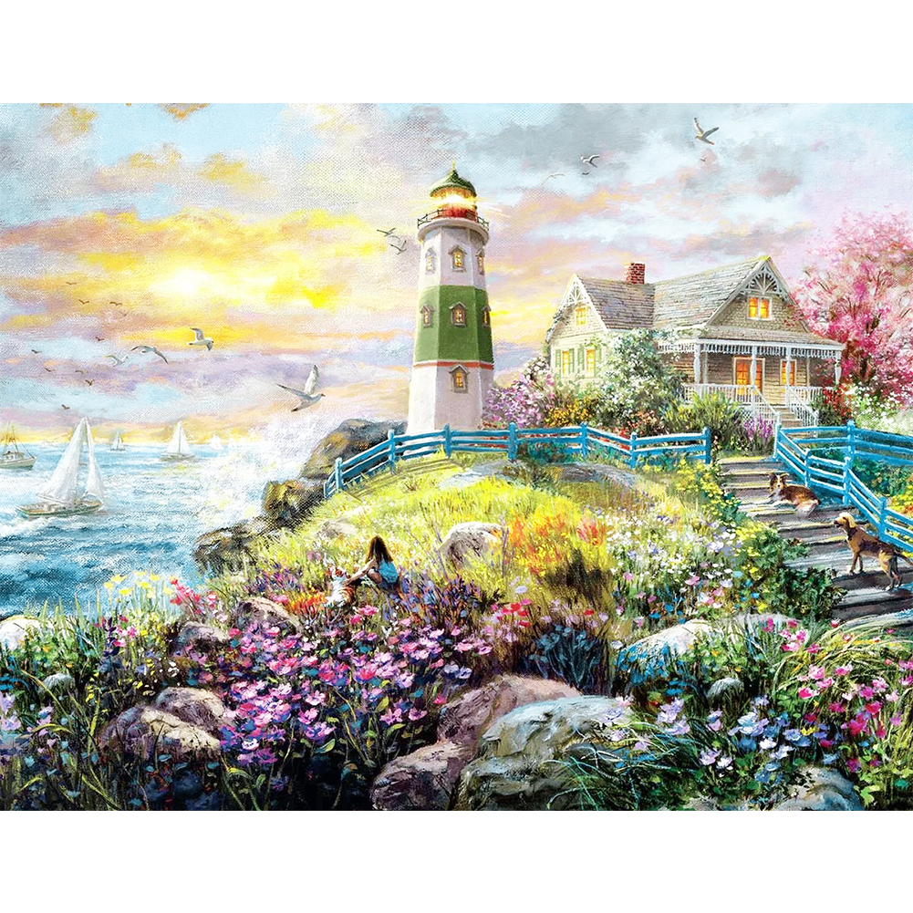 

Seaside Lighthouse - 11CT Stamped Cross Stitch - 45*35CM, 501 Original