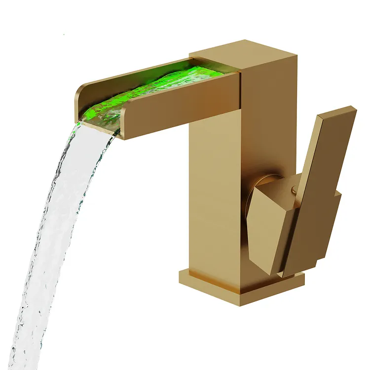 EVERSTEIN LED Waterfall Single-Hole Bathroom Sink Faucet Brushed Gold 