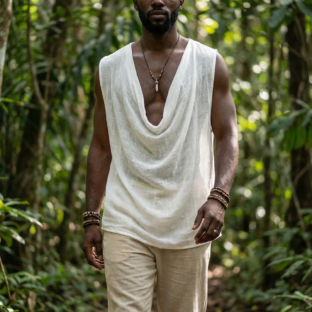 Linen Turtleneck Sleeveless T-shirt, Casual, Loose, Breathable And Comfortable Top.-inspireuse