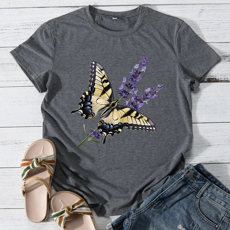 nature animal butterfly Round Neck T-shirt-0025937