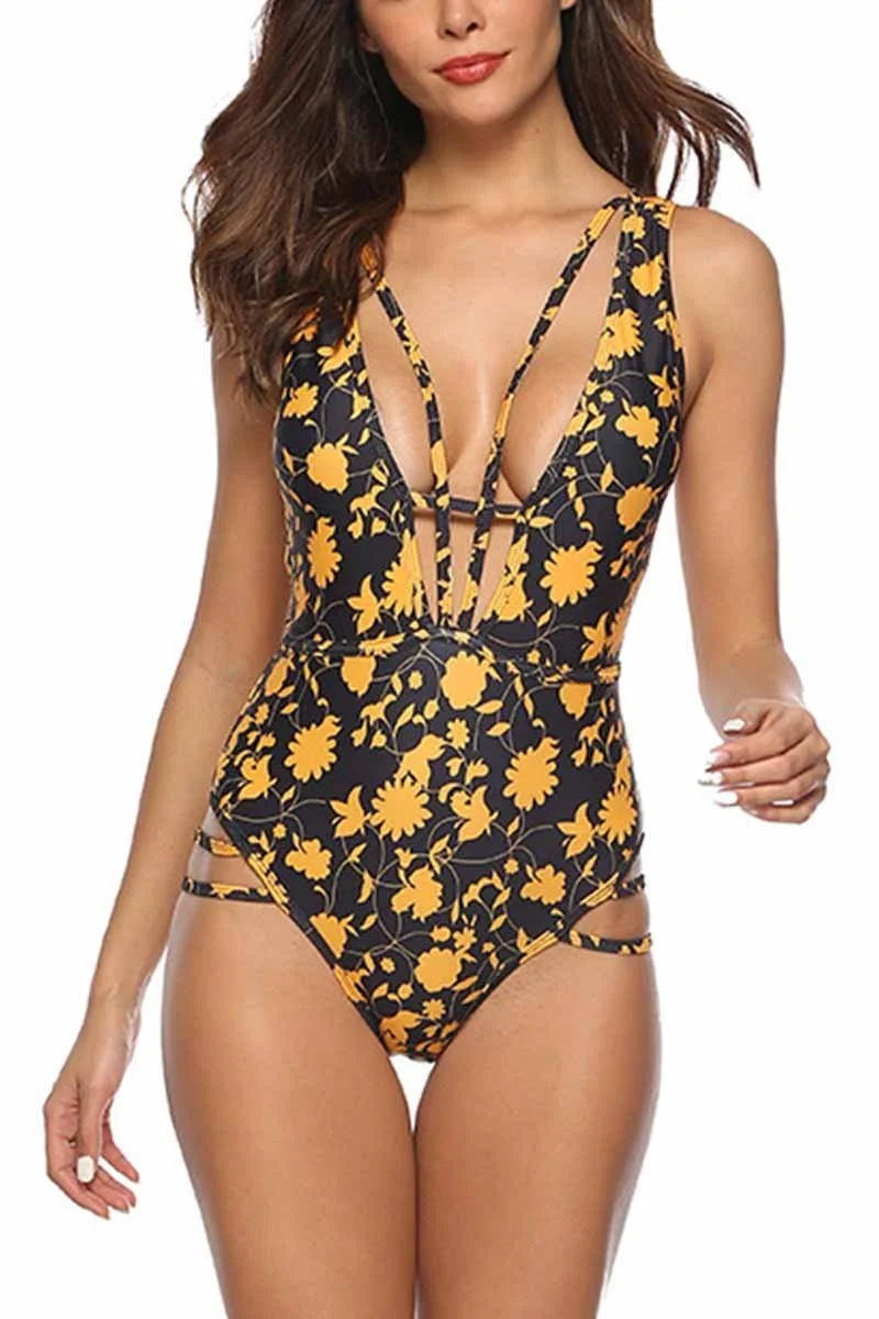 Sexy Deep V Hollow One-piece Swimsuit