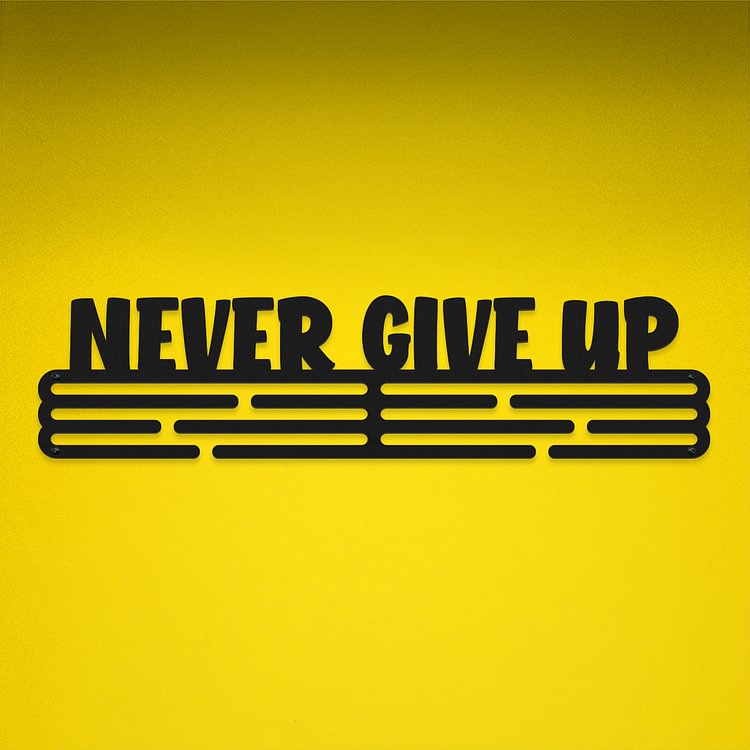 NEVER GIVE UP Medal Hanger Display – Powder coated (matte black) – Large / 430mm / 48 Medals