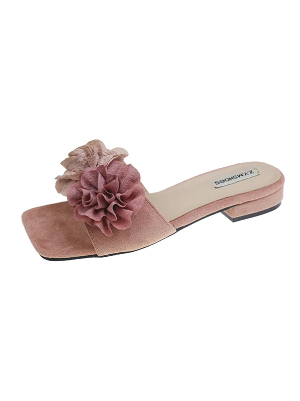 Flower Shape Open Toe Split-Joint Square-Toe Slippers&Mules