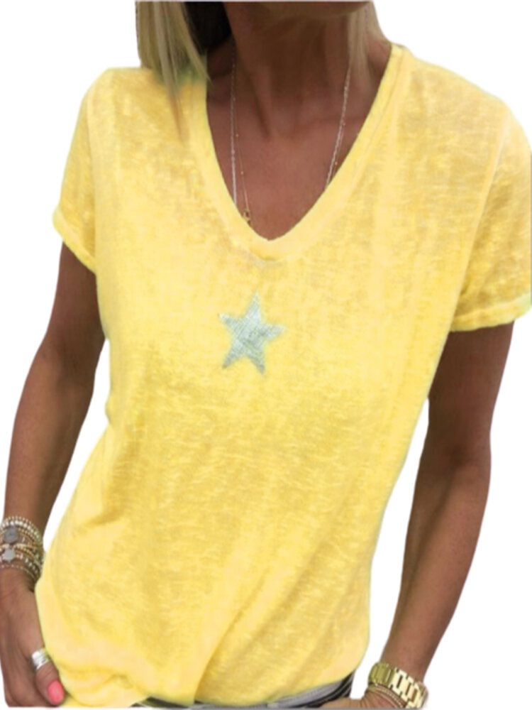 Star Print Short Sleeve Overhead Casual T shirt P1671008