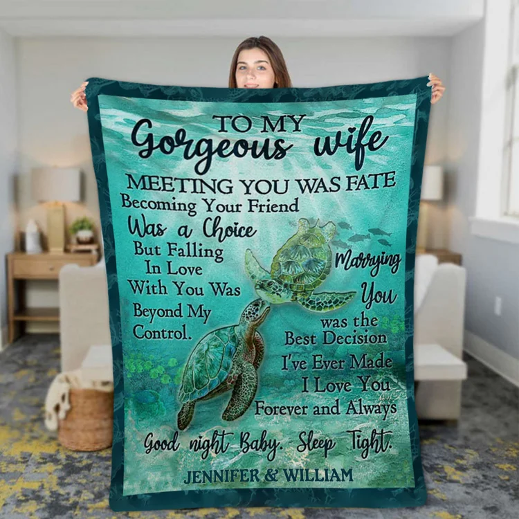 To My Gorgeous Wife Personalized Couple Blanket Sweet Gift "I love you forever and always"
