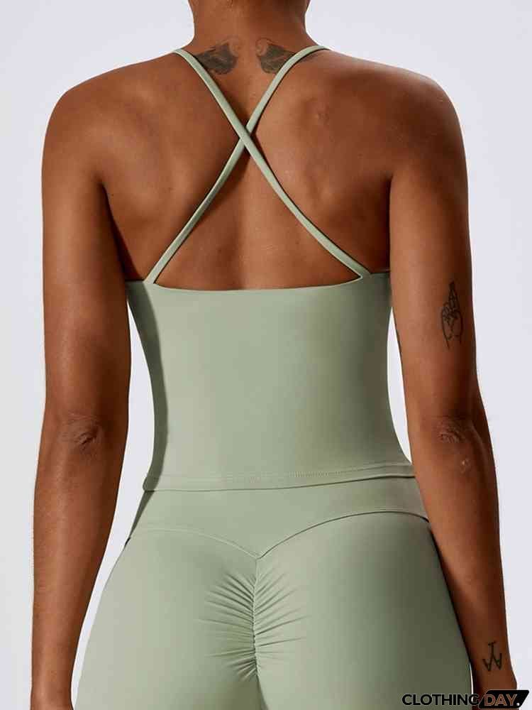 Square Neck Back Crisscross Tank Top