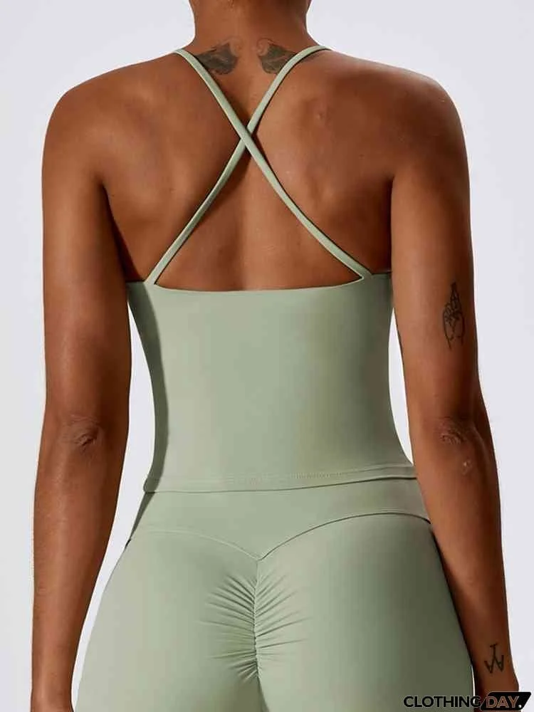 Square Neck Back Crisscross Tank Top