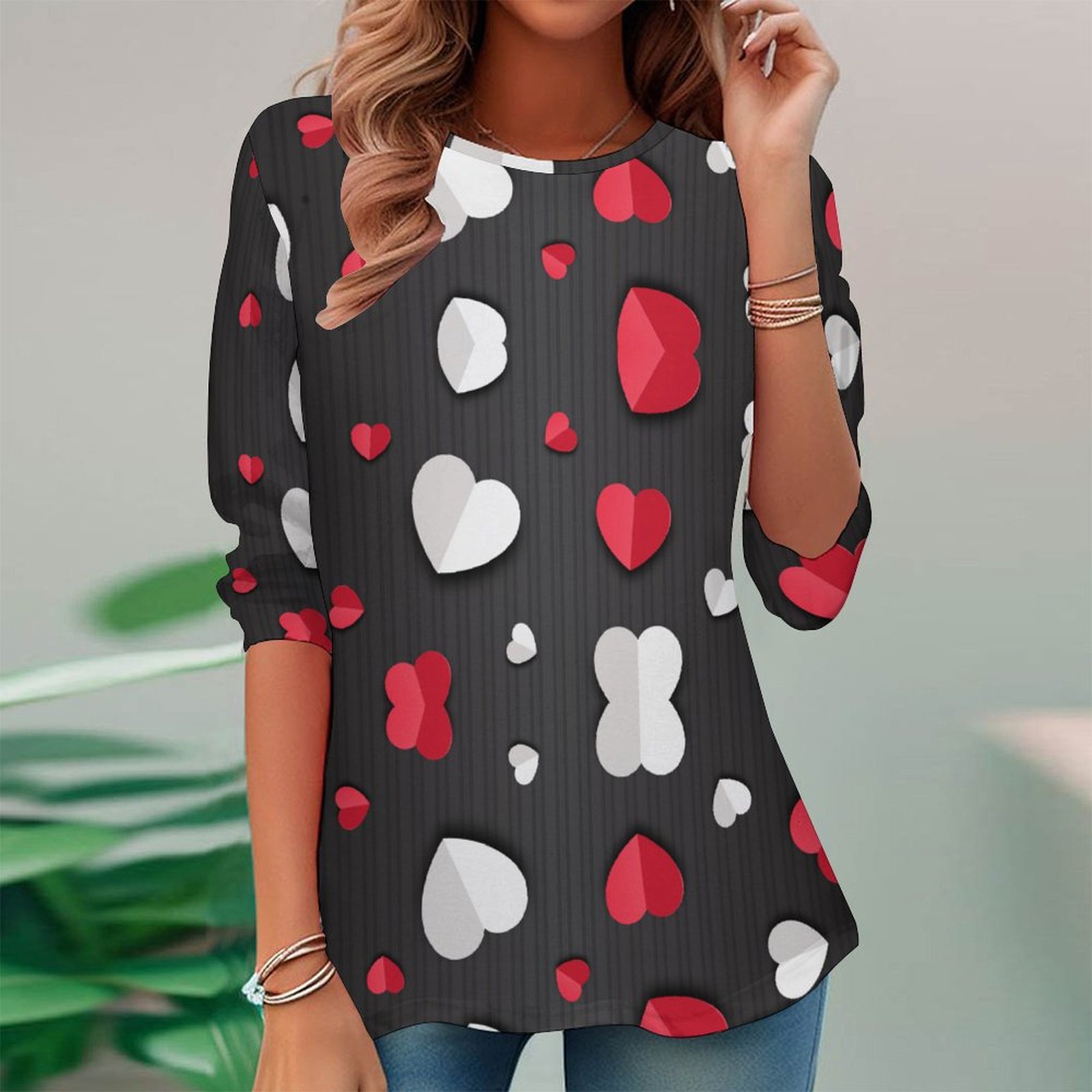 Women Long Sleeve V-neck Graphic Floral Printed Top