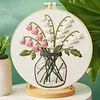Lily of the Valley Long Stitch DIY Stamped Embroidery Kit for Beginners Adults Craft Lovers Gift Cross Stitch Kit with Embroidery Hoop 29x29cm