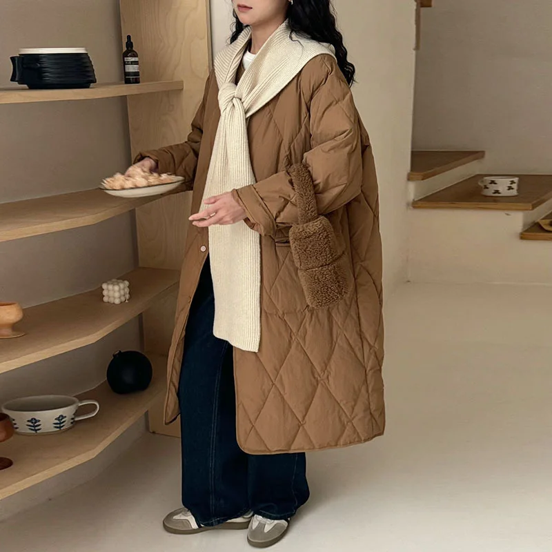 Toloer Ling Ge Long Down Jacket Female 2024 Winter Korean Department Add Thick Scarf Shawl Sweet Show Thin Over The Knee Warm Coat-Outfit Ideas