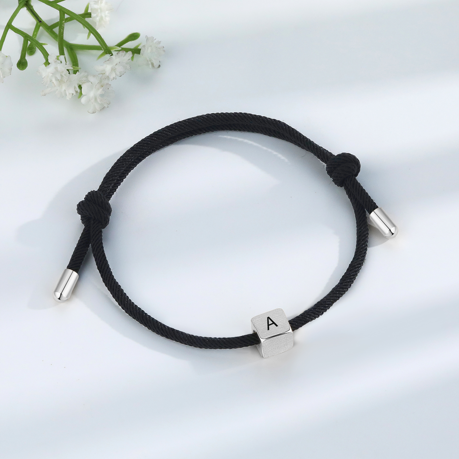 Black Couple's Bracelet Custom Letter Engraved Beads Stainless Steel Bracelet Personalised Gift for Him/Her-Jessemade AU