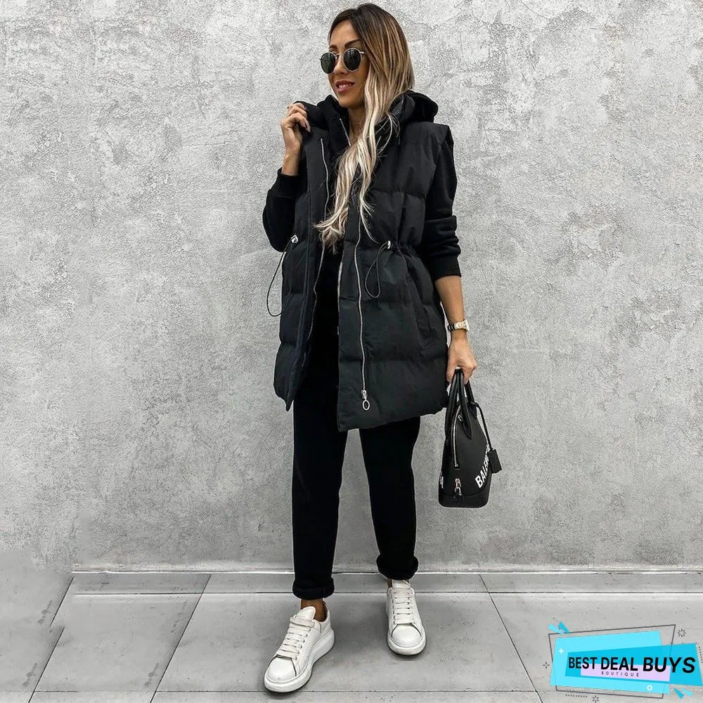 Drawstring Waist Zip Up Gilet Puffer Jacket