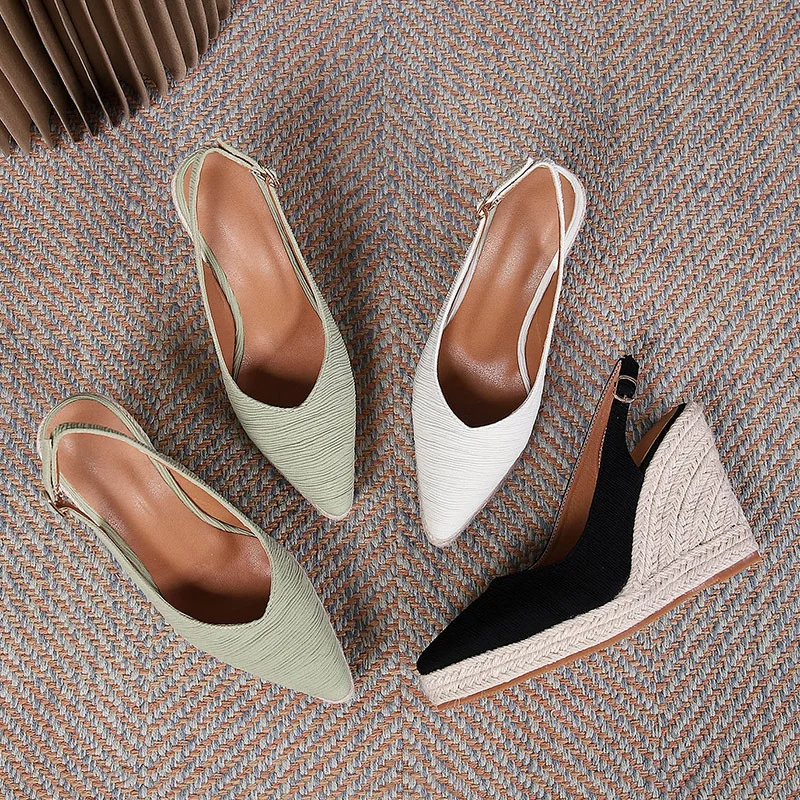 Wongn Wongn Summer Sloping Heel Thick Bottom Pointed Head Head Drag High Heel Women's Shoes After Empty Straw Hemp Rope Bottom Shoes